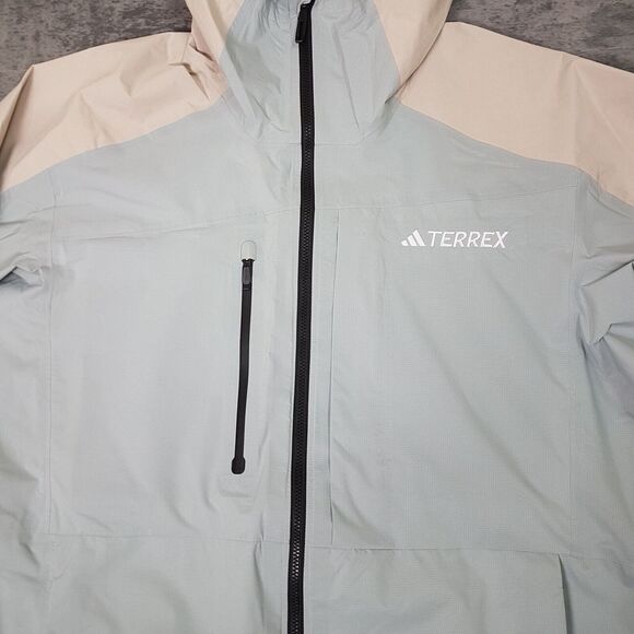 ADIDAS Terrex Xploric Rain.Rdy Hiking Jacket Womens Size LARGE Grey Beige - Picture 3 of 11